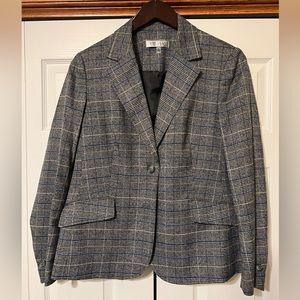 Kasper – Glen Plaid Two-Button Blazer Jacket – Royal Blue and Grey – Size 14